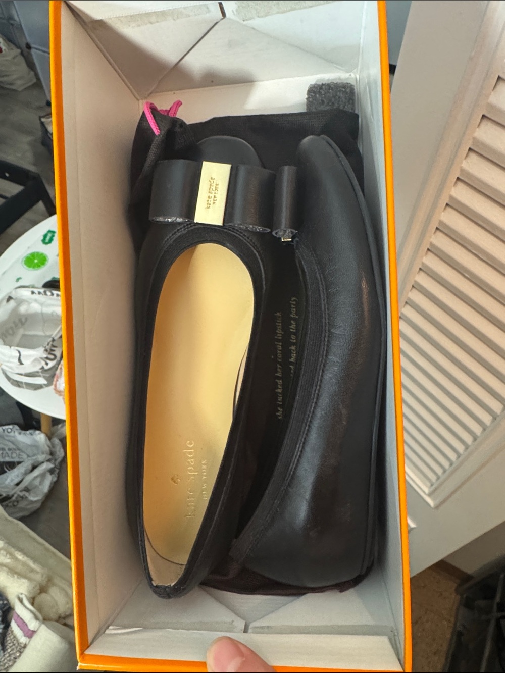 kate spade Black Leather Bow Ballet Flats